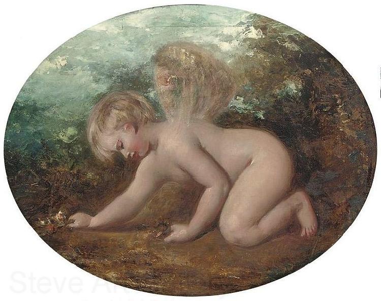 William Etty A putto collecting flowers Norge oil painting art